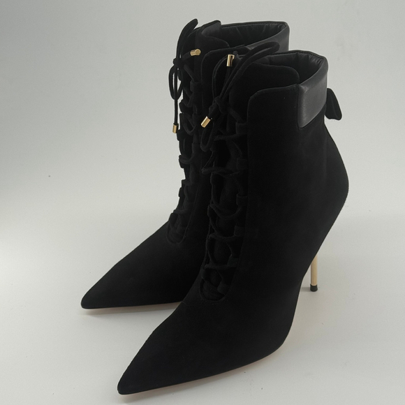 Good American Women's Black Suede Lace-Up Heeled Boots Size 9 - Picture 6 of 13